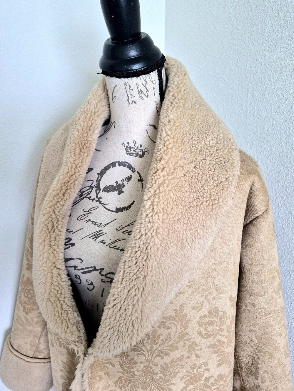 Soft Surroundings Misha Long Penny Lane Faux Suede Shearling Jacquard Coat 1X - Picture 8 of 16